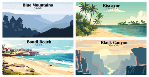 Travel landmarks tourism world famous, Vector illustration. Design for travel wallpaper, flyer or web banner design template. Panorama view. Copy space