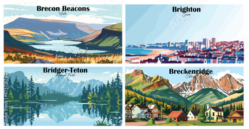 Travel landmarks tourism world famous, Vector illustration. Design for travel wallpaper, flyer or web banner design template. Panorama view. Copy space