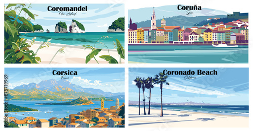 Travel landmarks tourism world famous, Vector illustration. Design for travel wallpaper, flyer or web banner design template. Panorama view. Copy space