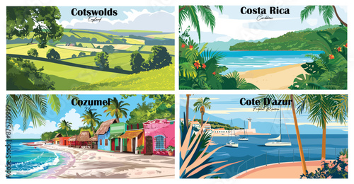 Travel landmarks tourism world famous, Vector illustration. Design for travel wallpaper, flyer or web banner design template. Panorama view. Copy space