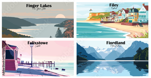 Travel landmarks tourism world famous, Vector illustration. Design for travel wallpaper, flyer or web banner design template. Panorama view. Copy space