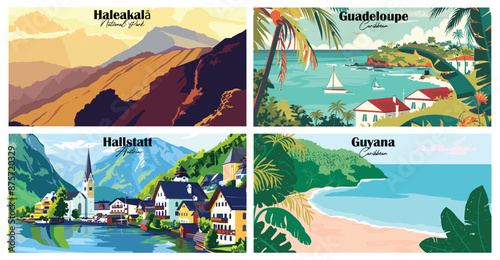 Travel landmarks tourism world famous, Vector illustration. Design for travel wallpaper, flyer or web banner design template. Panorama view. Copy space