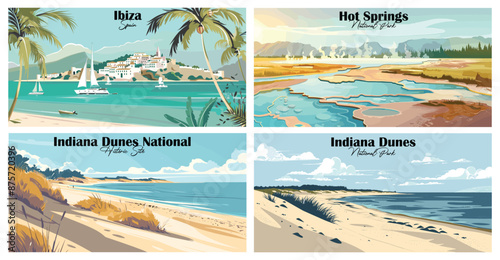 Travel landmarks tourism world famous, Vector illustration. Design for travel wallpaper, flyer or web banner design template. Panorama view. Copy space