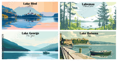 Travel landmarks tourism world famous, Vector illustration. Design for travel wallpaper, flyer or web banner design template. Panorama view. Copy space