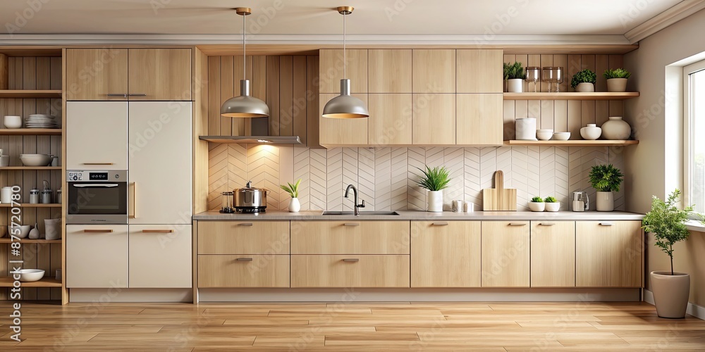 Beige kitchen background with modern appliances and wooden countertops, beige, kitchen, background, modern Beige kitchen background with modern appliances and wooden countertops, beige, kitchen, background, modern