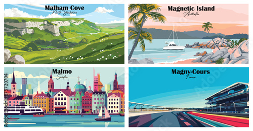 Travel landmarks tourism world famous, Vector illustration. Design for travel wallpaper, flyer or web banner design template. Panorama view. Copy space