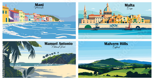 Travel landmarks tourism world famous, Vector illustration. Design for travel wallpaper, flyer or web banner design template. Panorama view. Copy space