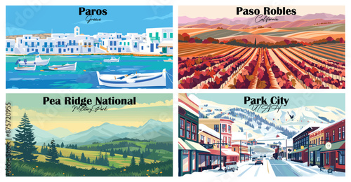 Travel landmarks tourism world famous, Vector illustration. Design for travel wallpaper, flyer or web banner design template. Panorama view. Copy space