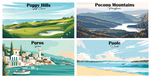 Travel landmarks tourism world famous, Vector illustration. Design for travel wallpaper, flyer or web banner design template. Panorama view. Copy space photo