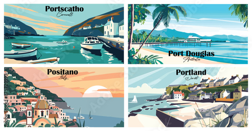 Travel landmarks tourism world famous, Vector illustration. Design for travel wallpaper, flyer or web banner design template. Panorama view. Copy space