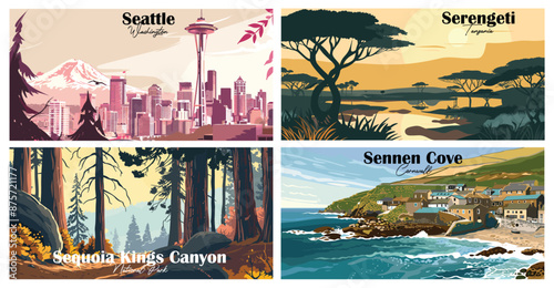 Travel landmarks tourism world famous, Vector illustration. Design for travel wallpaper, flyer or web banner design template. Panorama view. Copy space