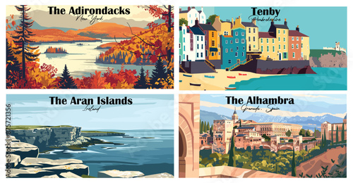 Travel landmarks tourism world famous, Vector illustration. Design for travel wallpaper, flyer or web banner design template. Panorama view. Copy space