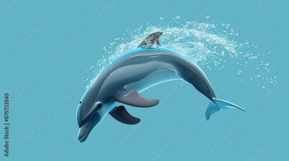 Obraz premium A 3D rendered dolphin leaping out of the water.
