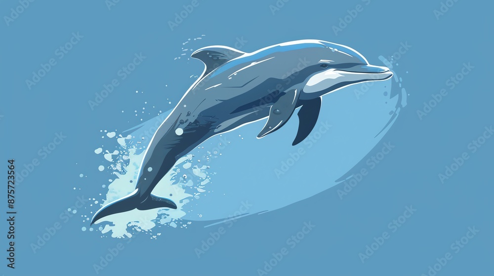 Fototapeta premium A cartoon illustration of a dolphin leaping out of the water.