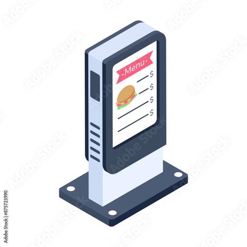 Premium isometric icon of menu kiosk 

