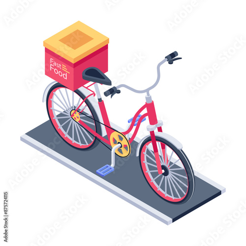 Easy to edit isometric icon of food delivery bike 

