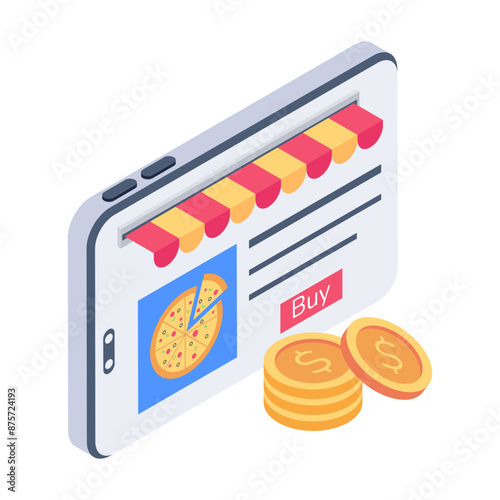 Check out this isometric icon of online pizza store 

