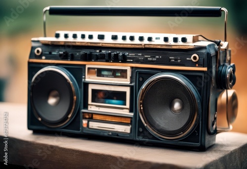 photo boombox smaller top music sound retro vintage cassette radio hip hop party 80s