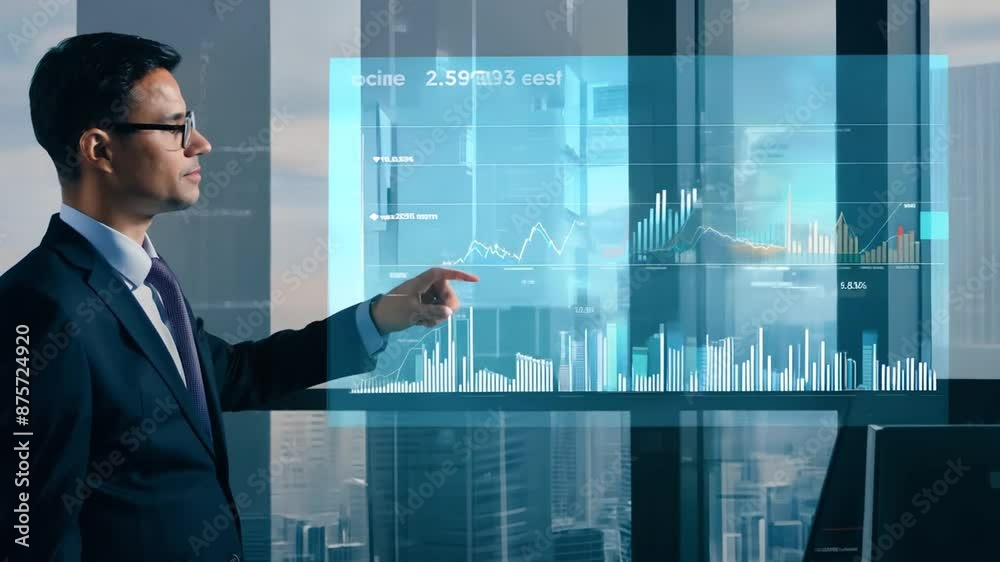 Businessperson Presenting Data Charts In Modern Office Generative AI Businessperson Presenting Data Charts In Modern Office Generative AI