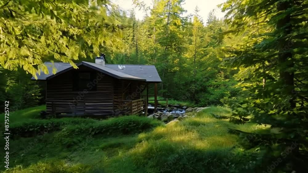 Cozy Log Cabin in Summer Forest Generative AI Cozy Log Cabin in Summer Forest Generative AI