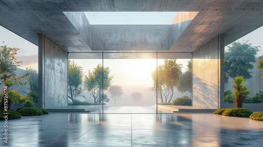 Modern Architectural Design: Minimalist Interior with Panoramic View Modern Architectural Design: Minimalist Interior with Panoramic View