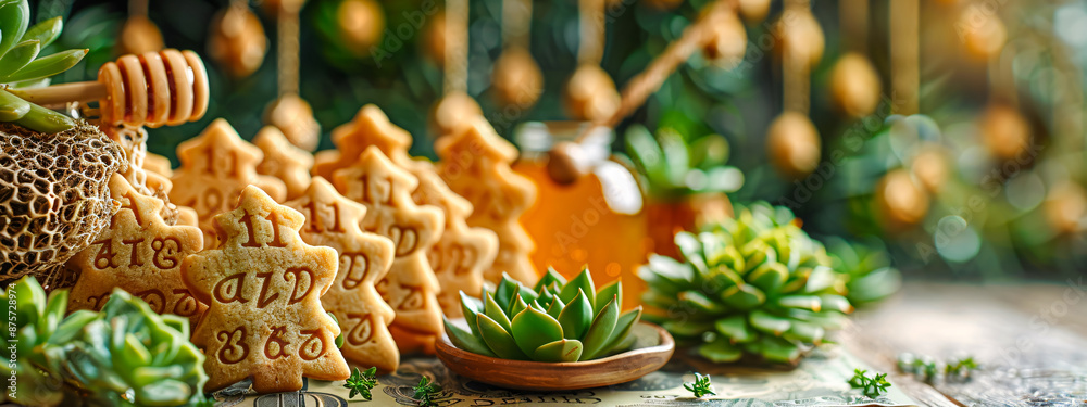 Homemade Christmas cookies on a wooden table, decorated for the festive season