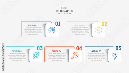 Five Step Infographic design element template for presentation. info graphic illustration. process diagram and presentations step,  banner, flow chart, 5 option template.
