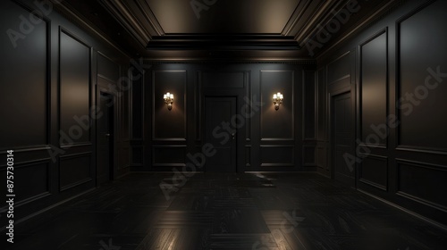 Empty elegant dark room at night with copy space, AI Generated