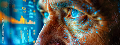 Obraz na płótnie Closeup of a mans eye with a green iris, staring intensely into the dark w salonie