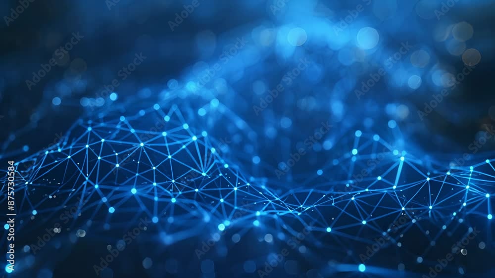 Pushing through an abstract neural network grid of blue nodes against a dark background.