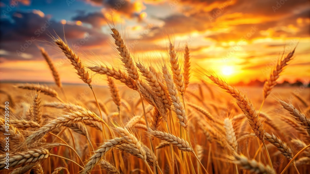 Golden wheat stalks sway gently against vibrant orange sunset sky with subtle texture and warm soft focus natural landscape background. Golden wheat stalks sway gently against vibrant orange sunset sky with subtle texture and warm soft focus natural landscape background.