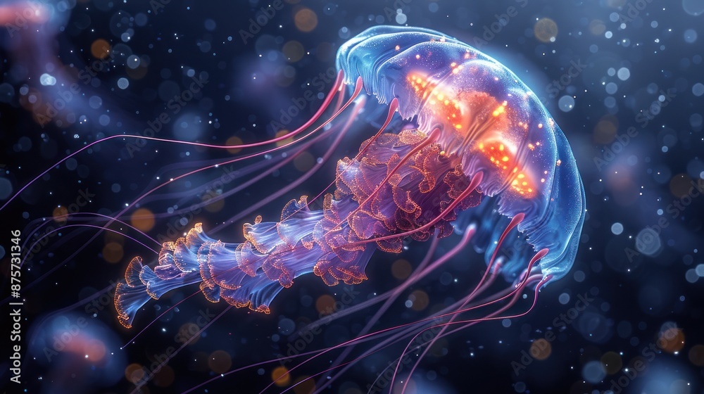 Glowing Jellyfish in the Deep Blue Sea