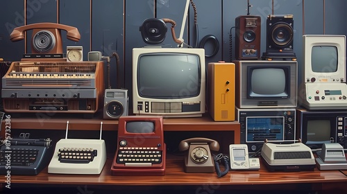 set of old technology, Old, used and obsolete electronic equipment photo