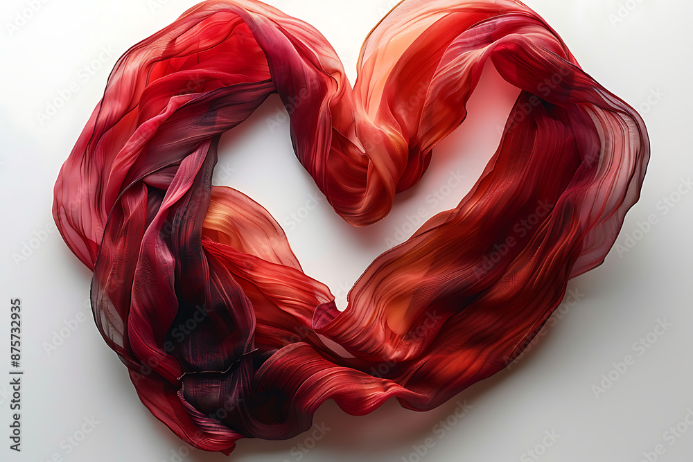 Valentine Heart .Red satin heart on white background