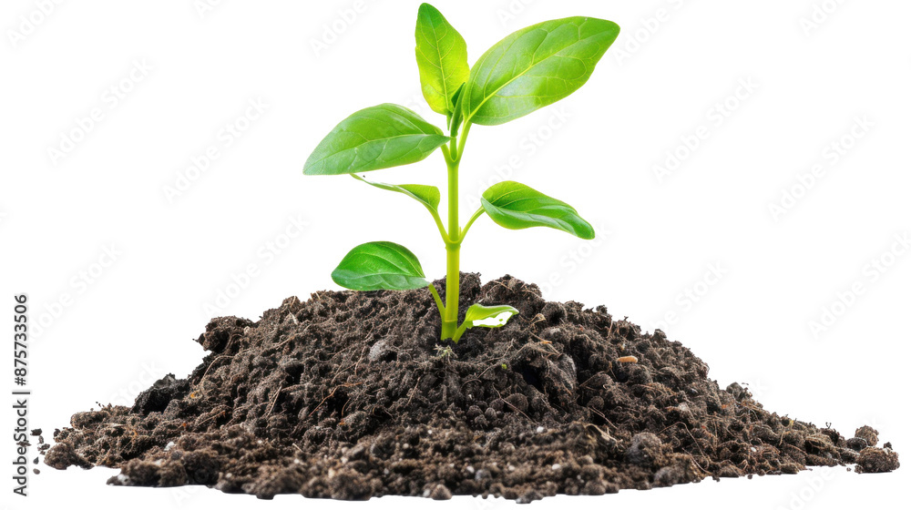 Young plant sprout growing from soil isolated.