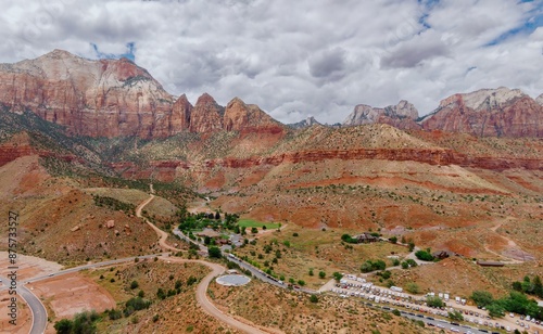 Mountains and villlage of Springdale at the entranceway to Zion National Park, Utah, United States of America. photo