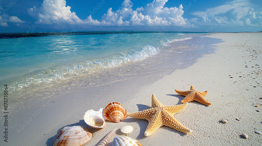 The beach is covered with white sand, and there were many shells on the shore
The beach is covered with white sand, and there were many shells on the shore