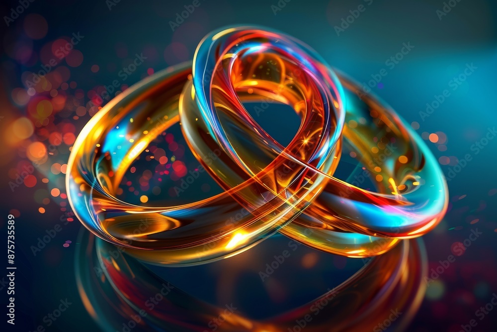 Colorful intertwined rings on a sparkling background, perfect for wedding, unity, luxury, or artistic concepts. Colorful intertwined rings on a sparkling background, perfect for wedding, unity, luxury, or artistic concepts.