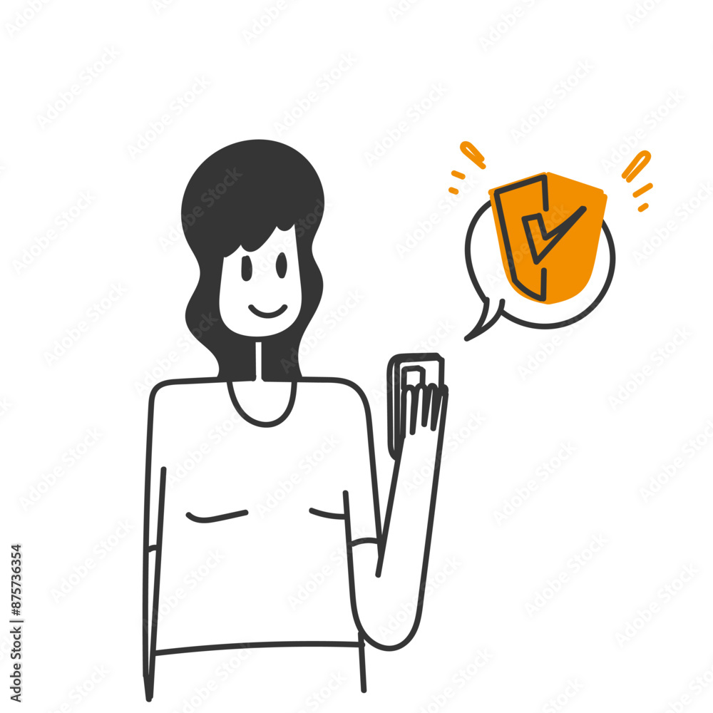 han drawn doodle mobile phone with shield symbol illustration han drawn doodle mobile phone with shield symbol illustration