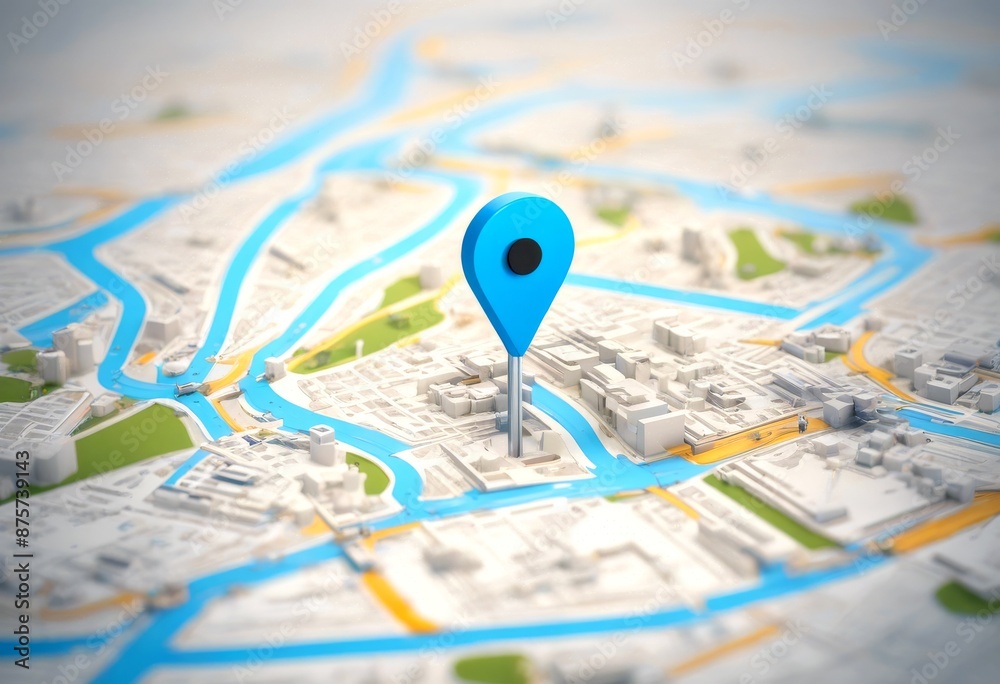Obraz premium pin pointer symbol route point street address white sign 3d map marker navigation travel background olated location direction gps icon blue road position tracking navigator discovery