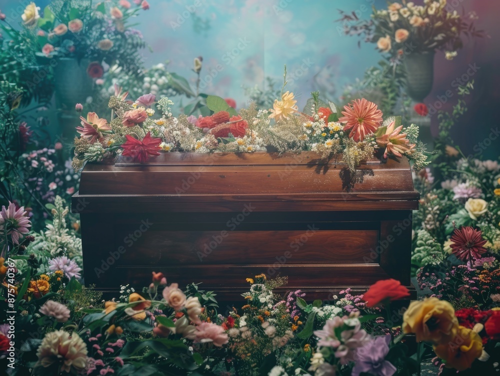 Wooden Casket with Flowers Wooden Casket with Flowers