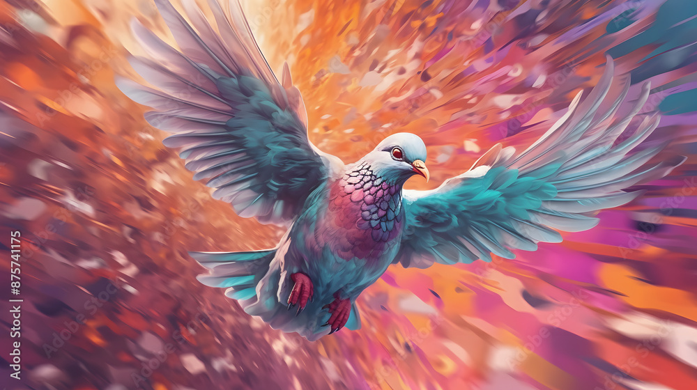 Obraz premium Portrait of a Pigeon, Abstract art colorful painting Pigeon 