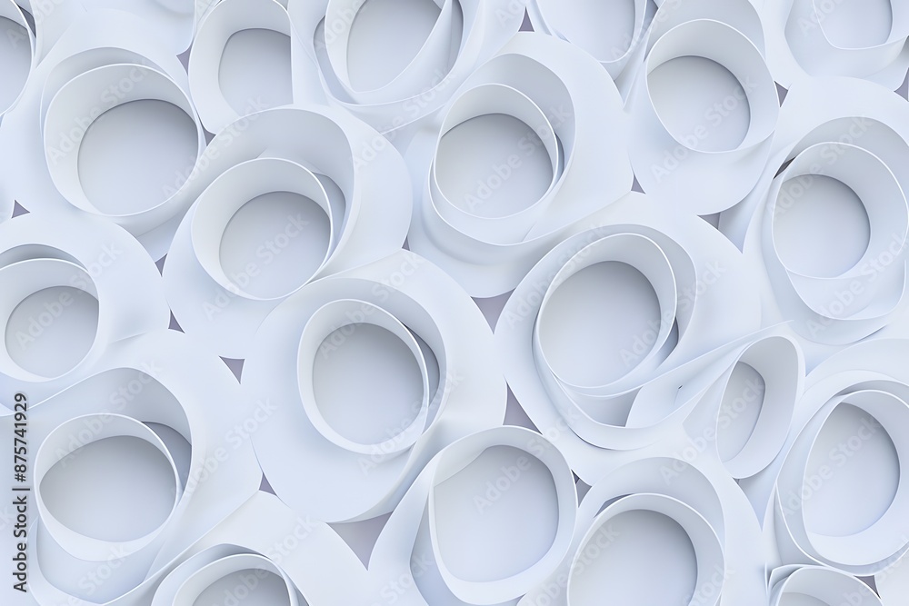 Abstract white paper shapes forming a visually intriguing pattern of overlapping loops and curves Abstract white paper shapes forming a visually intriguing pattern of overlapping loops and curves