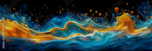 Obraz na płótnie Abstract background with flowing blue and gold light waves, creating a magical effect w salonie