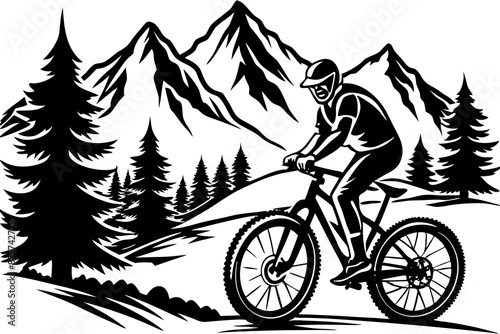 Mountain bike Cycling silhouette vector art illustration