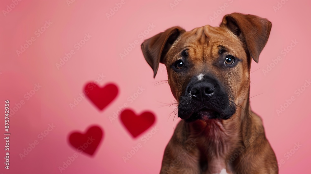 Obraz premium Dog portrait as valentines day card on pink background