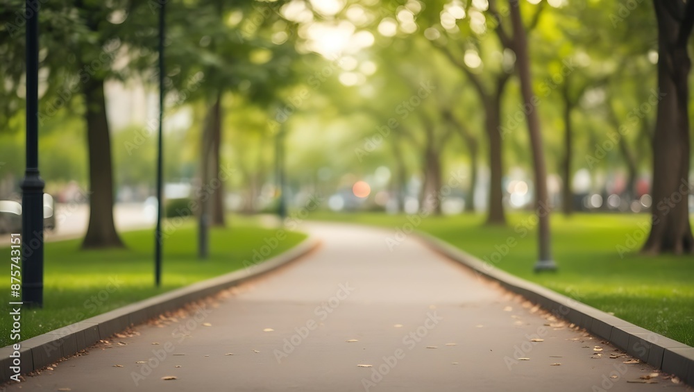 Blurred image of walking path in city park with bokeh background. Blurred image of walking path in city park with bokeh background.