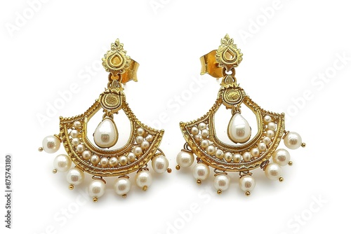 Best traditional gold earrings with white beads
