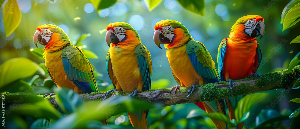 Beautiful colorful parrot with bright feathers and a curious expression