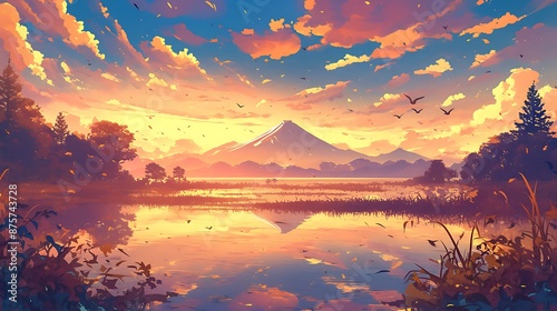 Sunset over a Tranquil Lake